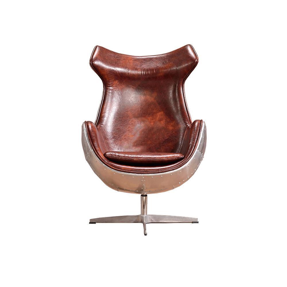 A3 Aviator Egg chair, Brown Leather, Aluminium-Weilai Concept-Weilai Concept