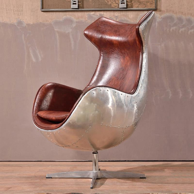 A3 Aviator Egg chair, Brown Leather, Aluminium-Weilai Concept-Weilai Concept