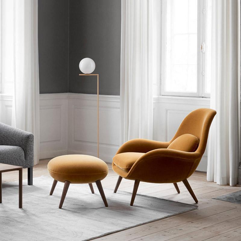 Fredericia Swoon Armchair And Footstool, Velvet-Weilai Concept-Brown ( With Walnut Legs )-Weilai Concept