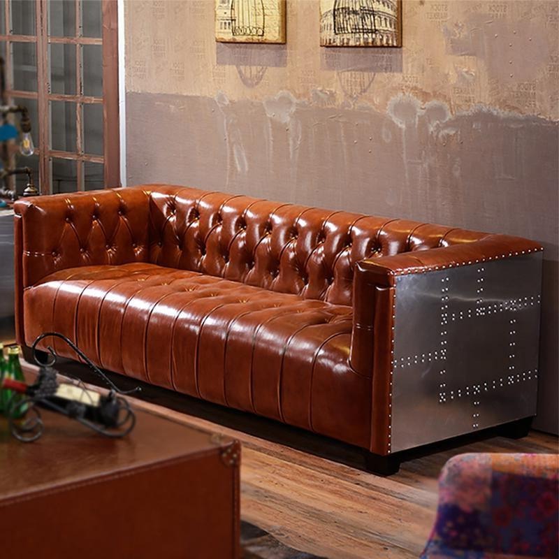 Aviator Three Seater Sofa, Real Leather And Aluminium-Sofas-Weilai Concept-Weilai Concept