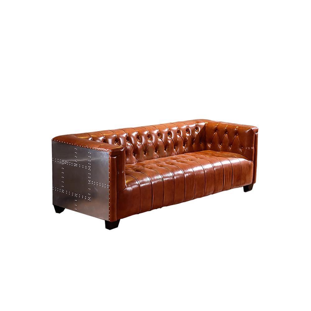 Aviator Three Seater Sofa, Real Leather And Aluminium-Sofas-Weilai Concept-Weilai Concept