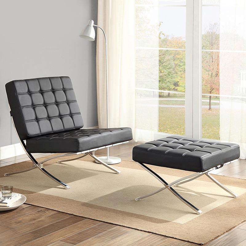Barcelona Chair And Ottoman, Real Leather-Weilai-Weilai Concept