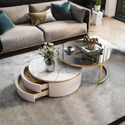 Bell Nesting Coffee Table Set, White & Gold-Weilai Concept-White Top + Glass Top-No-Weilai Concept