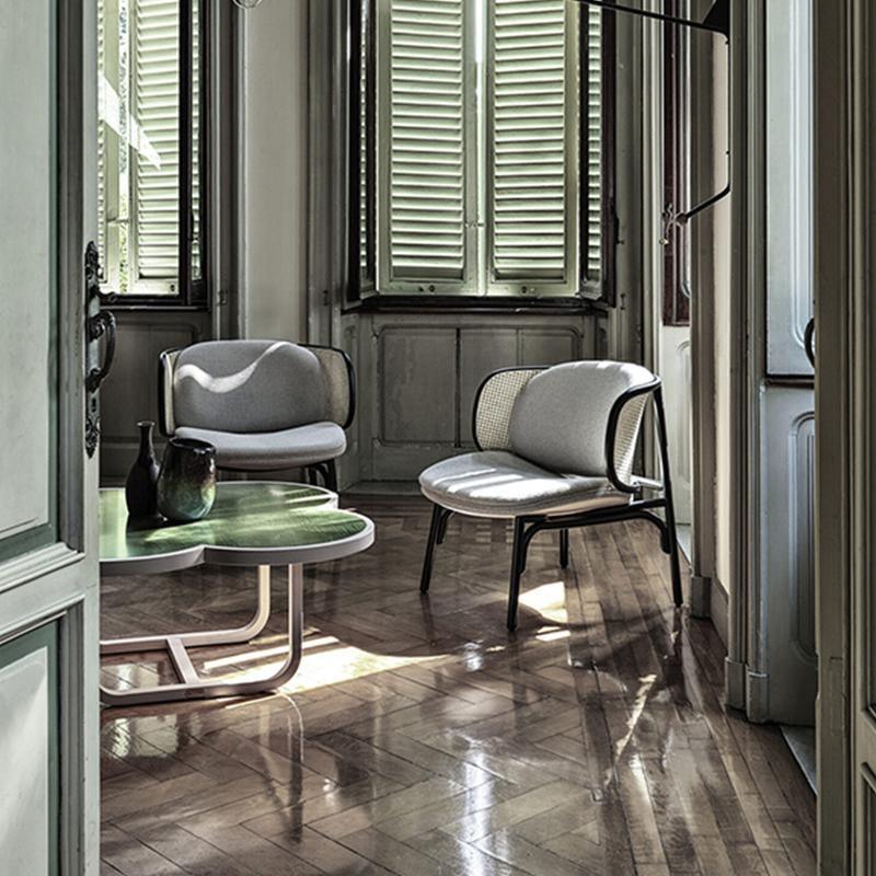 Cane Rattan Armchair, Grey Linen-Weilai Concept-Weilai Concept