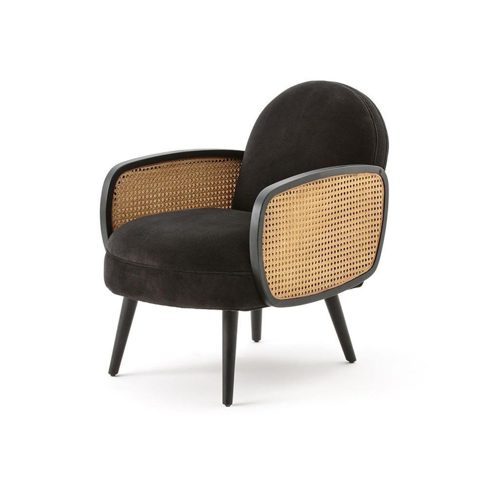 Cane Rattan Armchair, Velvet-Weilai Concept-Weilai Concept