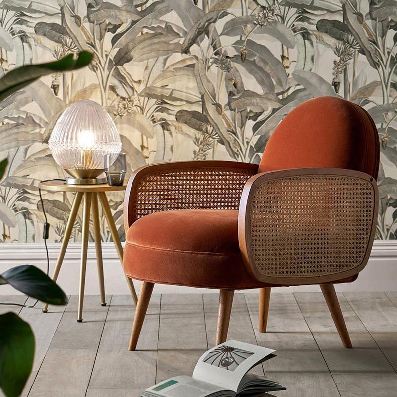 Cane Rattan Armchair, Velvet-Weilai Concept-Weilai Concept