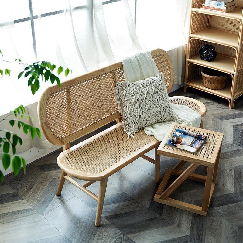 Penny Cane Rattan Bench, Oak-Sofas-Weilai Concept-Weilai Concept