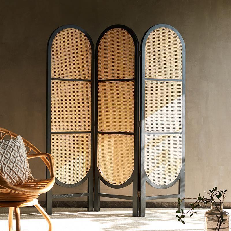 Cane Rattan Room Divider/ Screen, Oak-Weilai Concept-Weilai Concept