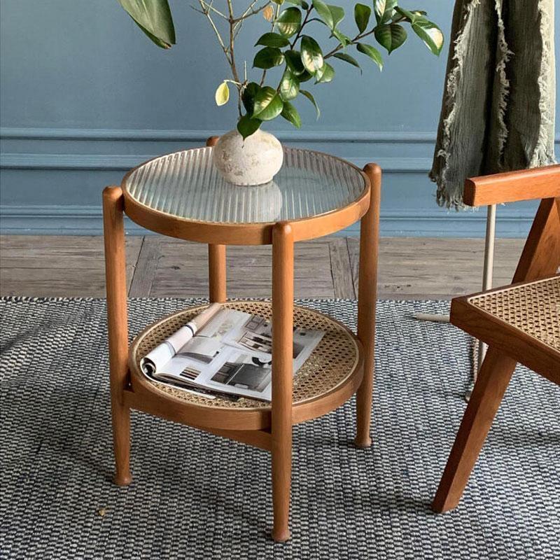 Cement Round Side Table, Glass-Weilai Concept-Weilai Concept