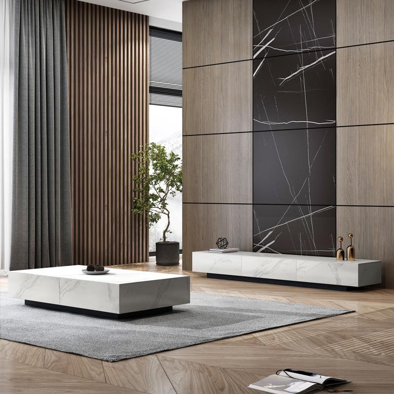 Dionne Coffee Table, Sintered Stone, White Marble Effect-Weilai Concept-Weilai Concept