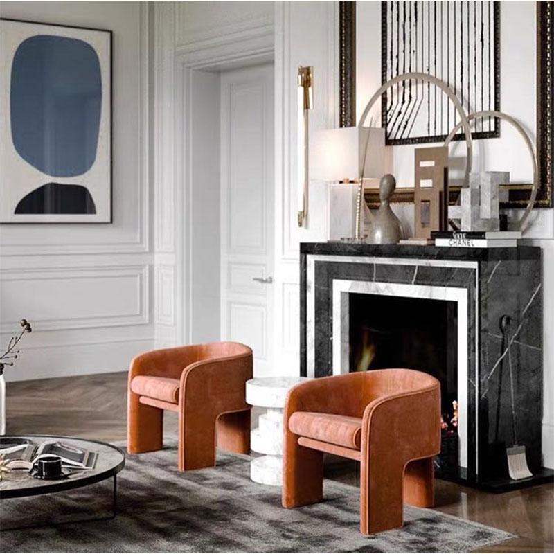 Milo Baughman Armchair, Velvet-Weilai Concept-Orange-Weilai Concept