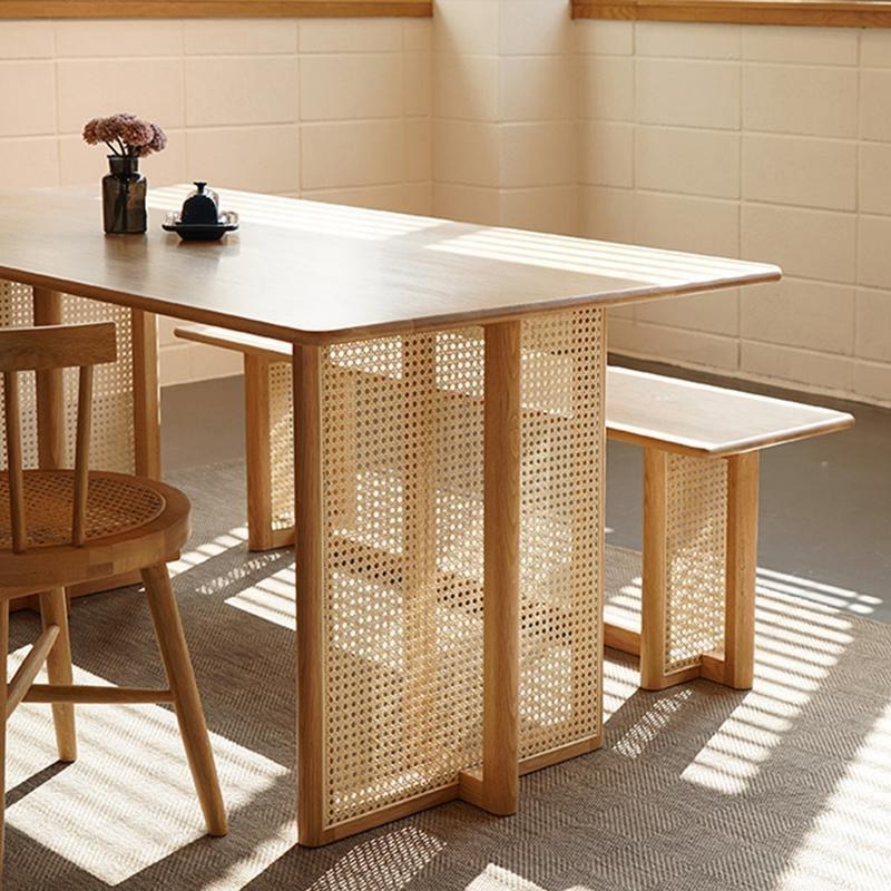 Gavril Rattan Dining Table, Oak, Rectangle-Weilai Concept-Weilai Concept
