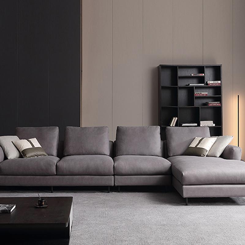 H92 Grey Four Seater Corner Sofa, Leathaire, Multiple Color-Weilai Concept-Weilai Concept