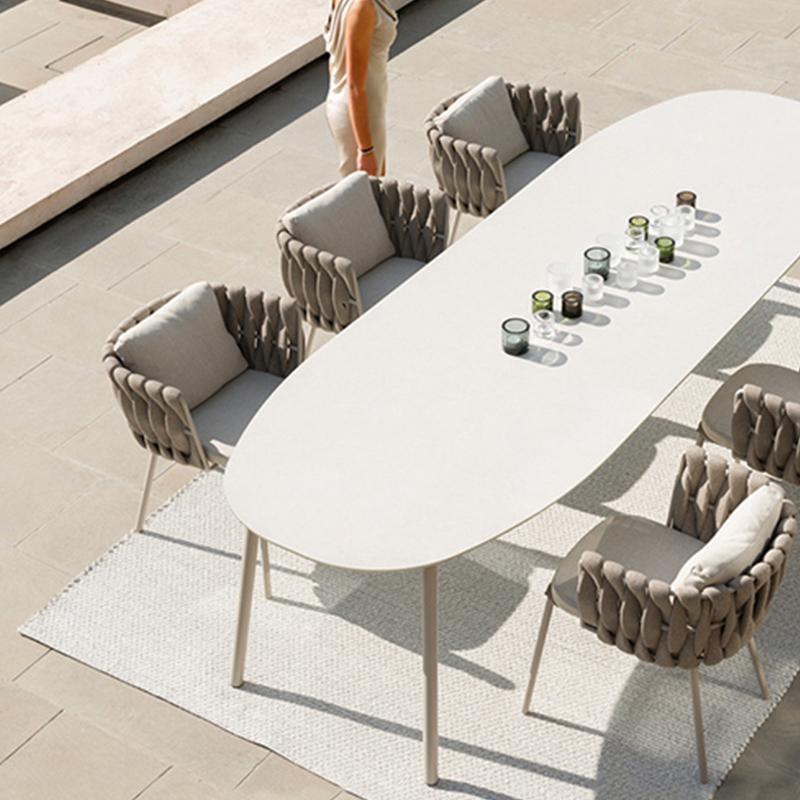 Vallee Rattan Dining Chair, Outdoor, White Metal + Beige Cushions, For Display x 1-Weilai Concept-Weilai Concept