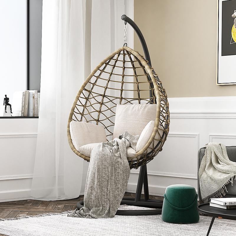 Kye Rattan Garden Hanging Egg Chair with Stand, Indoor/ Outdoor Furniture-Weilai-Style 2 With Black Stand-Weilai Concept