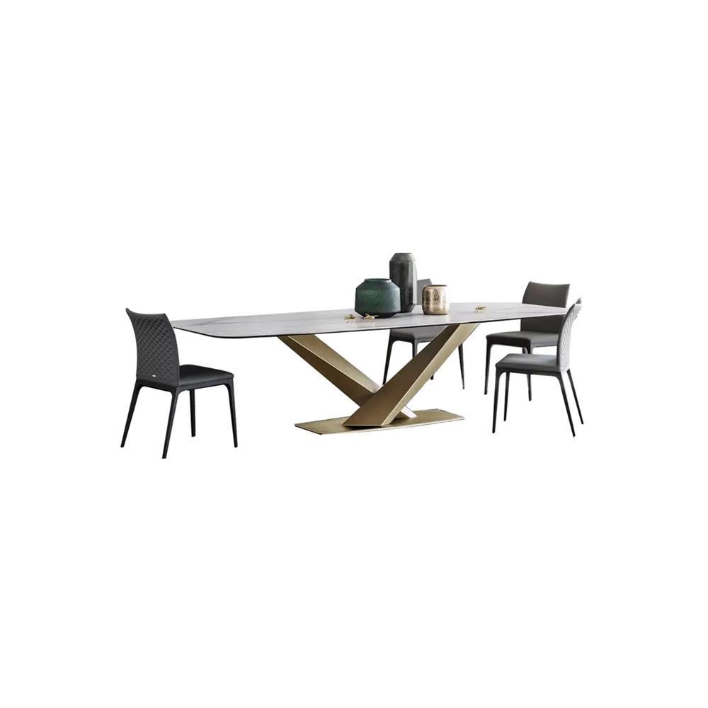 LUCI Dining Table, Marble And Gold Metal-Weilai Concept-Weilai Concept
