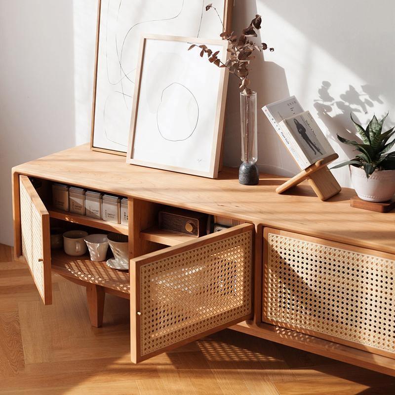 Pavia TV Stand, Rattan & Oak-Weilai Concept-Weilai Concept