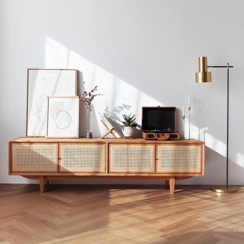 Pavia TV Stand, Rattan & Oak-Weilai Concept-Weilai Concept