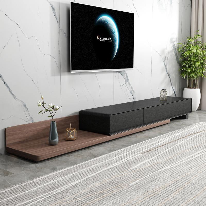 Pina Extendable TV Stand, Plywood-Weilai Concept-Black+Oak-Weilai Concept