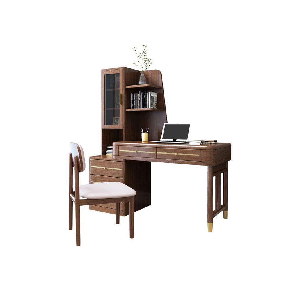 SK21 Office Desk With Side Storage, Rosewood & Gold-Weilai Concept-Weilai Concept