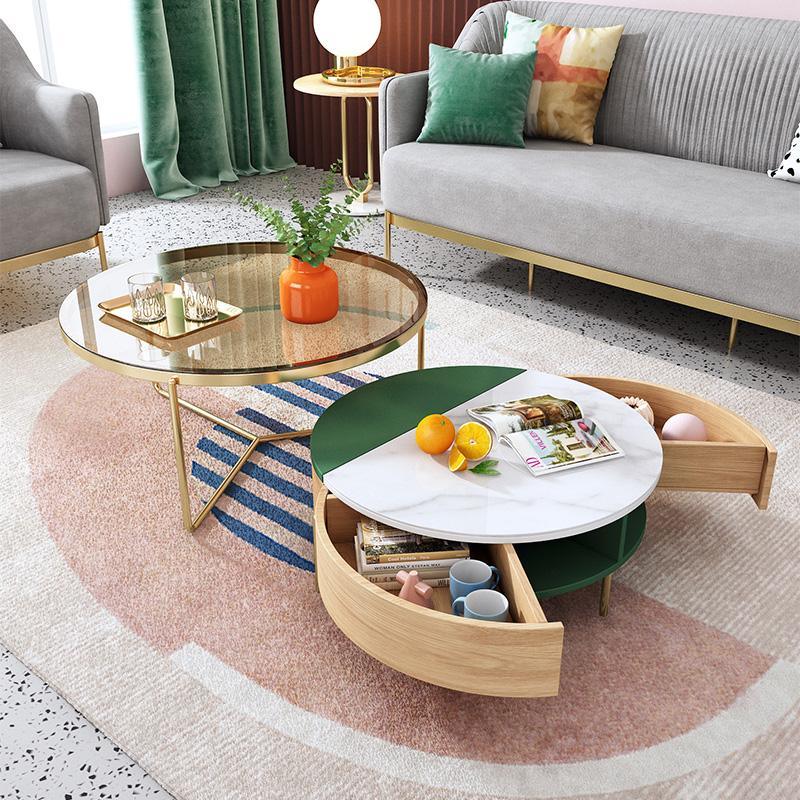 Weilai Concept Nesting Coffee Table, Green And White-Weilai-Green/ Light Oak-Weilai Concept