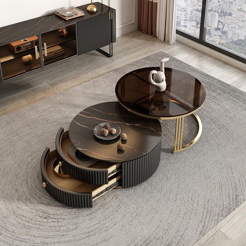 Bell Nesting Coffee Table Set, White & Gold-Weilai Concept-Black Top + Glass Top-No-Weilai Concept
